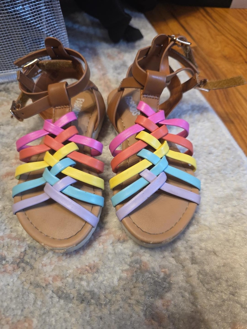 FabKids Girls Rainbow Strappy Sandals Size 8T Multicolor